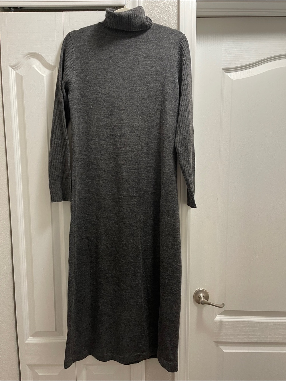 Charcoal Gray Turtleneck Sweater Dress - by Dialogue Classic Knit Midi